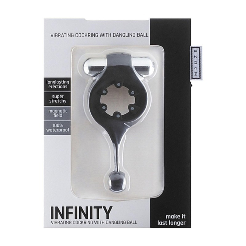 Infinity - Vibrating Cockring with Dangling Ball - Black